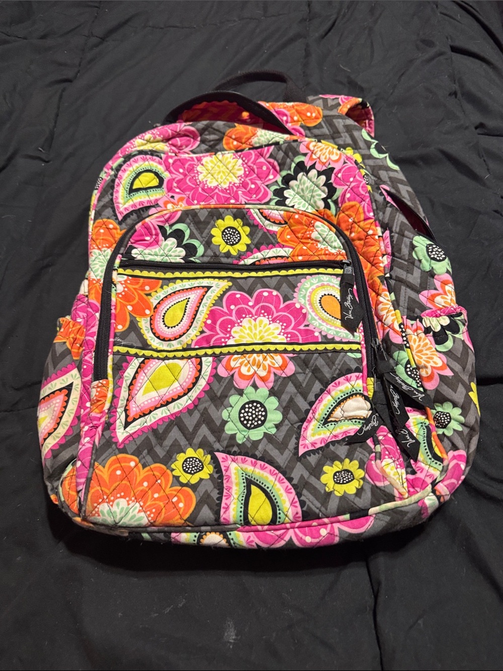 Vera Bradley Quilted Campus Backpack Ziggy Zinnia Pattern (Ret) Multi Cotton EUC